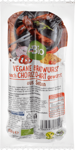 Seitan Bratwurst, nach Chorizo-Art gewürzt, vegan, 130 g