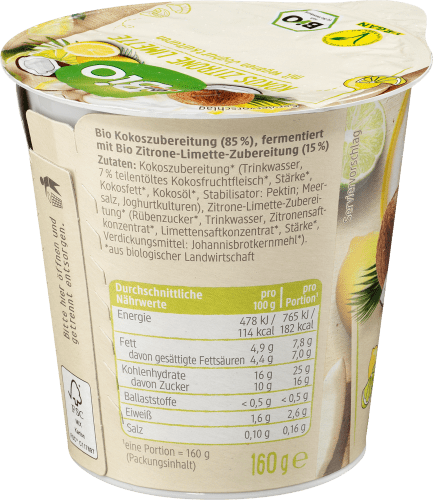 160 Zitrone-Limette g Kokos dmBio Natur 160g*,