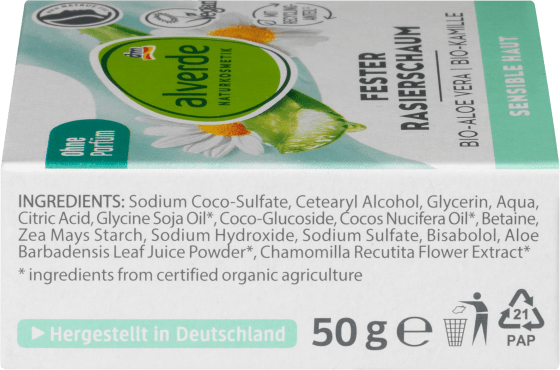 50 g Vera, Bio-Kamille, Bio-Aloe Rasierschaum Fester