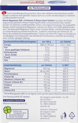 Magnesium 500 + B-Vitamine Tabletten 45 St., Depot, 30 2-Phasen g