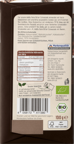 Feine 100 % Bitter, 70 g Schokolade, Naturland, Kakao,