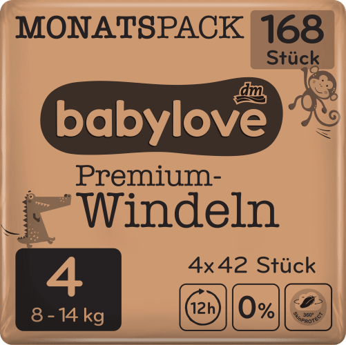 Windeln Premium Gr. 4, Maxi, St kg, 168 Monatspack, 8-14