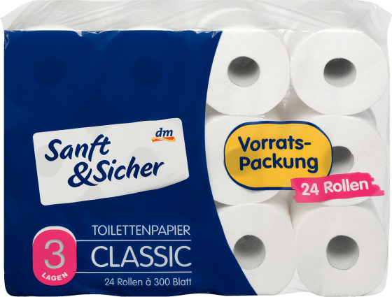 Toilettenpapier Stroh Classic 3-lagig (24x300 Blatt), 24 St