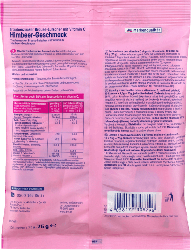 Himbeere Brause-Lutscher Traubenzucker, 75 g für Kinder,