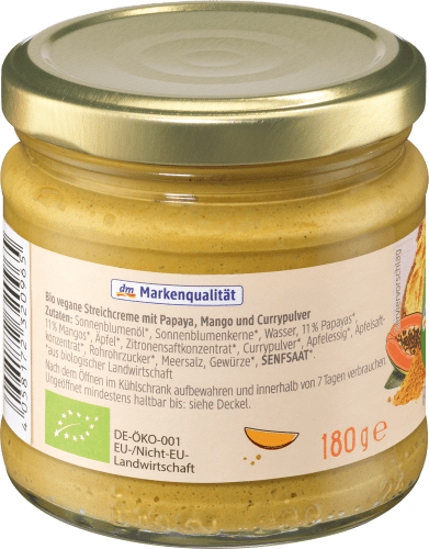 Brotaufstrich, Streichcreme Curry-Papaya Mango, 180 g