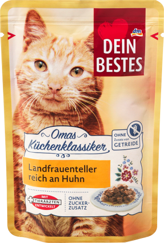 Nassfutter Katze Landfrauenteller mit Huhn & Käse, Omas Küchenklassiker, 100 g | Nassfutter Katze