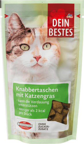 Katzenleckerli Knabbertaschen mit Katzengras, 65 g