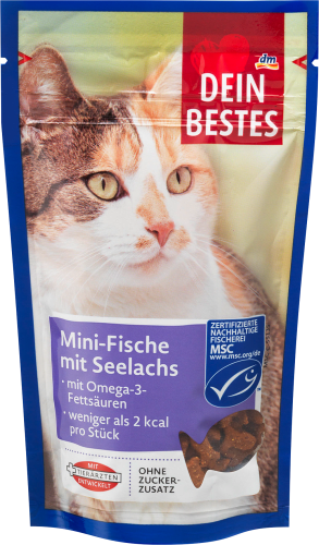 Snack für Katzen, MSC-zertifiziert Fisch-Minis mit Seelachs & wertvollen Omega-3-Fettsäuren, 65 g