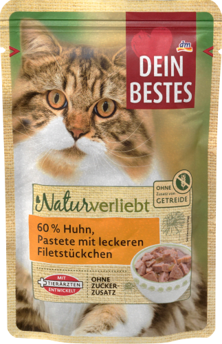 Naturverliebt, mit g Pastete Filetstückchen, 85 Nassfutter Huhn, Katze