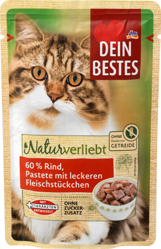 Nassfutter Katze Rind, mit Pastete Naturverliebt, g Fleischstücken, 85