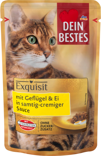 Nassfutter Katze mit Geflügel & Ei in Sauce, Exquisit, 85 g