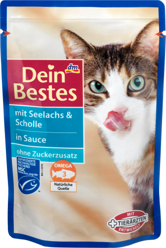 Nassfutter für Katzen mit Seelachs Scholle, & Sauce, g in 100
