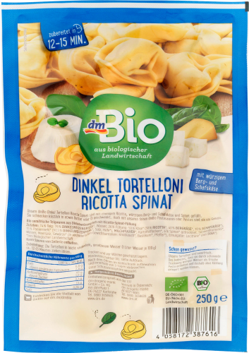 Nudeln, Tortelloni aus Dinkel mit Ricotta & Spinat gefüllt, 250 g | Nudeln