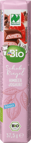 Joghurt Himbeer 37,5 g mit Vollmilch-Schokolade, Schokoriegel Naturland,