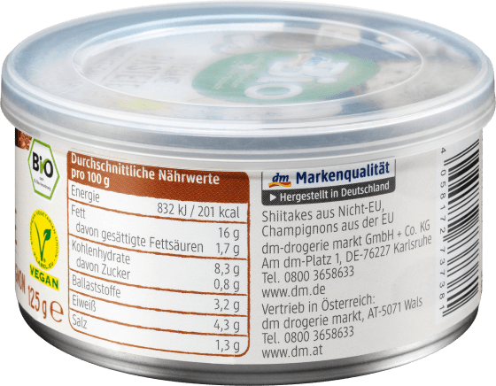 Vegane Brotaufstrich, Pastete 125 g Shiitake-Champignon,