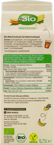 mit Frühstückssaft Mehrfruchtmark, Direktsaft, ml 750