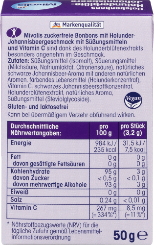 Bonbon, 50 g zuckerfrei, Holunderblüte-Johannisbeere,