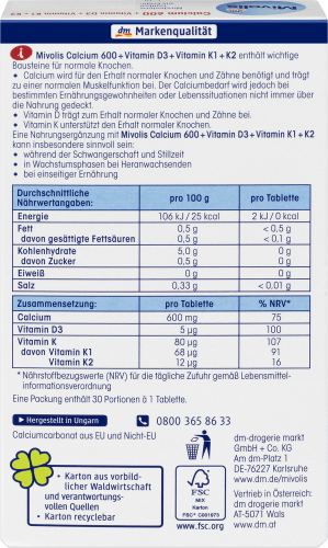 + + Vitamin 30 600 K1 D3 g 51 St., K2, Calcium +