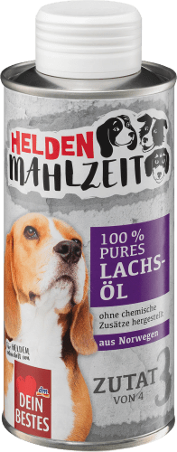 Nahrungsergänzung Hund pures Lachsöl, Heldenmahlzeit, 250 ml
