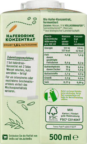 Haferdrink-Konzentrat Pro Climate, 0,5l ergibt l 0,5 1,5l