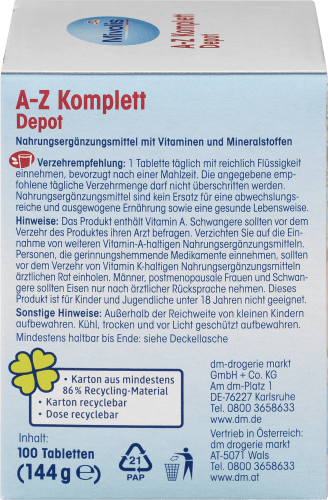 A-Z Komplett g Depot, 100 138 St., Tabletten,