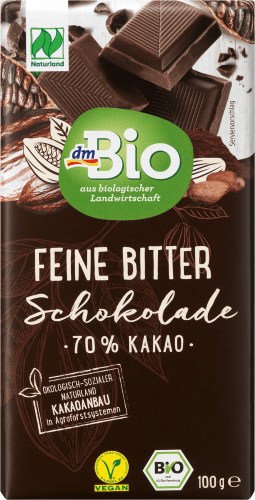 Feine 100 % Bitter, 70 g Schokolade, Naturland, Kakao,