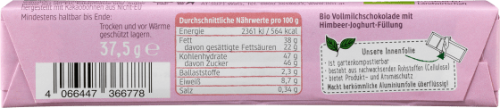 Schokoriegel, Vollmilch Himbeer Joghurt, g 37,5