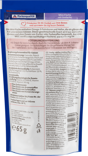 g Omega-3-Fettsäuren, zertifiziert, & Katzenleckerli mit 65 Mini-Fische MSC Seelachs