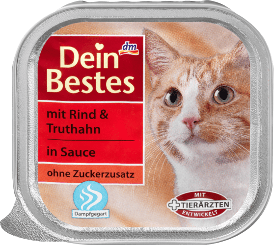Nassfutter für Katzen mit Rind & Truthahn, in Sauce, 100 g