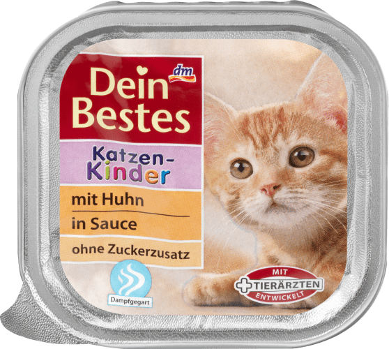 Katzenkinder Nassfutter für junge Katzen bis zum 12. Lebensmonat mit Huhn, in Sauce, 100 g