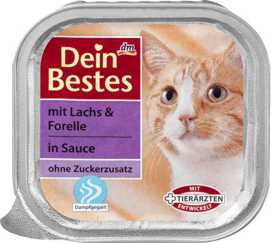 Nassfutter für Katzen mit Lachs & Forelle in Sauce, 100 g | Nassfutter Katze