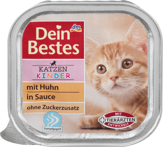 Katzenkinder Nassfutter für junge Katzen mit Lebensmonat Huhn, zum 12. bis Sauce, 100 g in