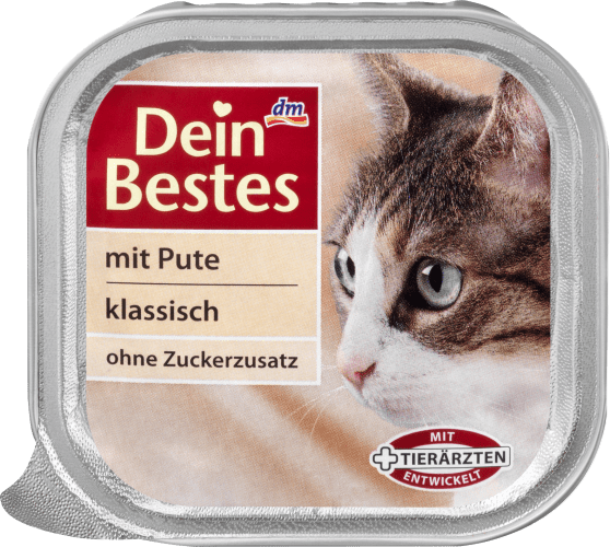 Nassfutter für Katzen mit 100 g Pute, klassisch