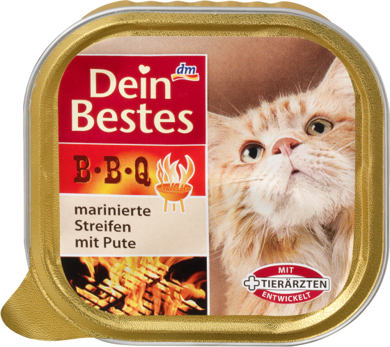 BBQ Nassfutter für Katzen, marinierte Streifen mit Pute, in Sauce, 100 g