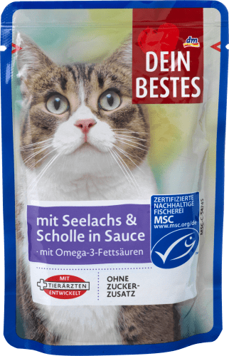 Nassfutter Katze mit Seelachs & Scholle in Sauce, MSC-zertifiziert, 100 g