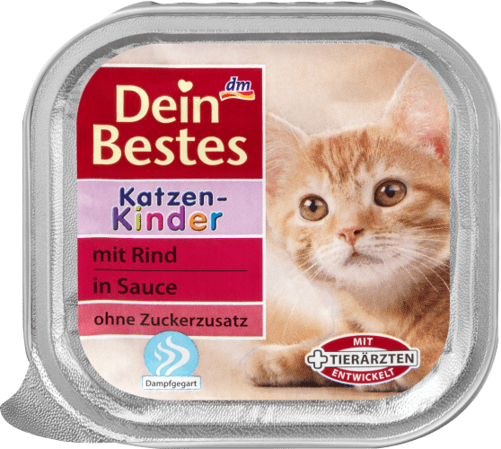 Katzenkinder Nassfutter für junge Katzen bis zum 12. Lebensmonat mit Rind, in Sauce, 100 g