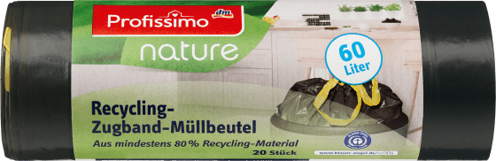 Müllbeutel St 80% nature 60L mit Recyling-Material, Zugband 20