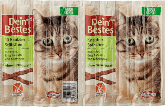 Knabber-Stäbchen mit Huhn, Ente und Zusatz von Katzengras, für Katzen, 50 g | Snacks für Katzen