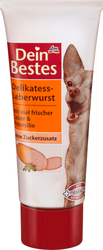 Snack für Hunde, Delikatess-Leberwurst mit viel frischer Leber & Petersilie, 75 g | Leckerlis für Hunde