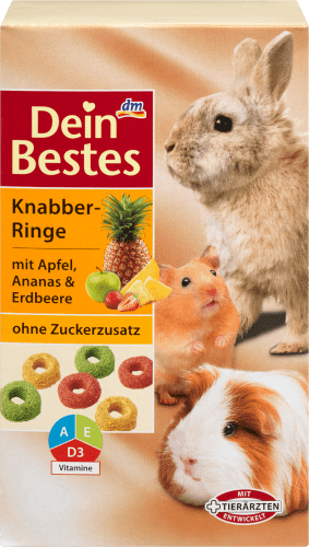 Knabber-Ringe mit Apfel, Ananas & Erdbeere, für Nager & Zwergkaninchen, 250 g