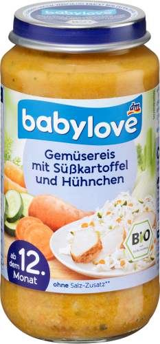 Kindermenü Gemüsereis mit Süßkartoffel und Hühnchen ab dem 12. Monat, 250 g