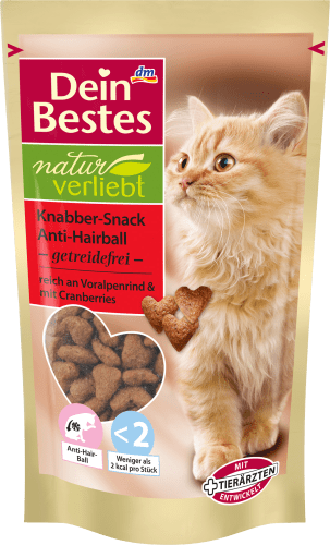 naturverliebt Snack für Katzen, Anti-Hairball Voralpenrind Knabber-Snack, & mit reich an Cranberries, g 50