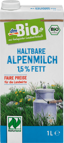 Milch, Naturland, Alpenmilch Fett, haltbare l 1,5% 1