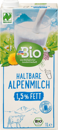 Milch, haltbare Naturland, l 1,5% Fett, Alpenmilch 1