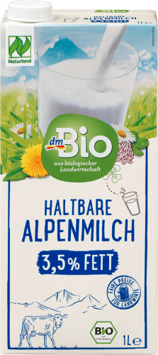 Milch, haltbare Alpenmilch 3,5 % Fett, 1 l Naturland