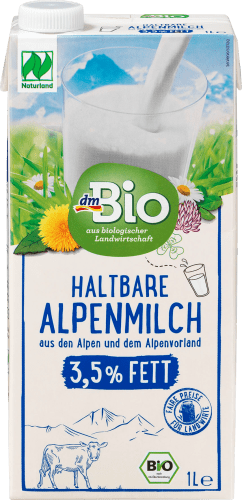 Milch, haltbare Alpenmilch 3,5 % Fett, Naturland, 1 l