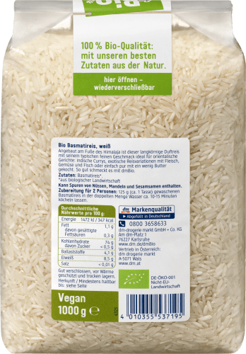 Reis, 1000 g Basmati-Reis Naturland, weiß,