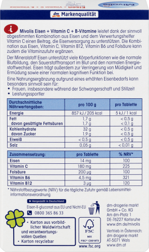Eisen + Vitamin C + B-Vitamine, 40 25 St., Tabletten, g