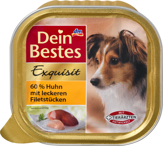 Exquisit Nassfutter für Hunde, 60 % Huhn mit leckeren Filetstückchen, 300 g