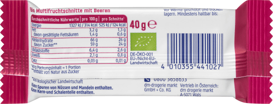 Fruchtschnitte Himbeer & Cassis, 40 g